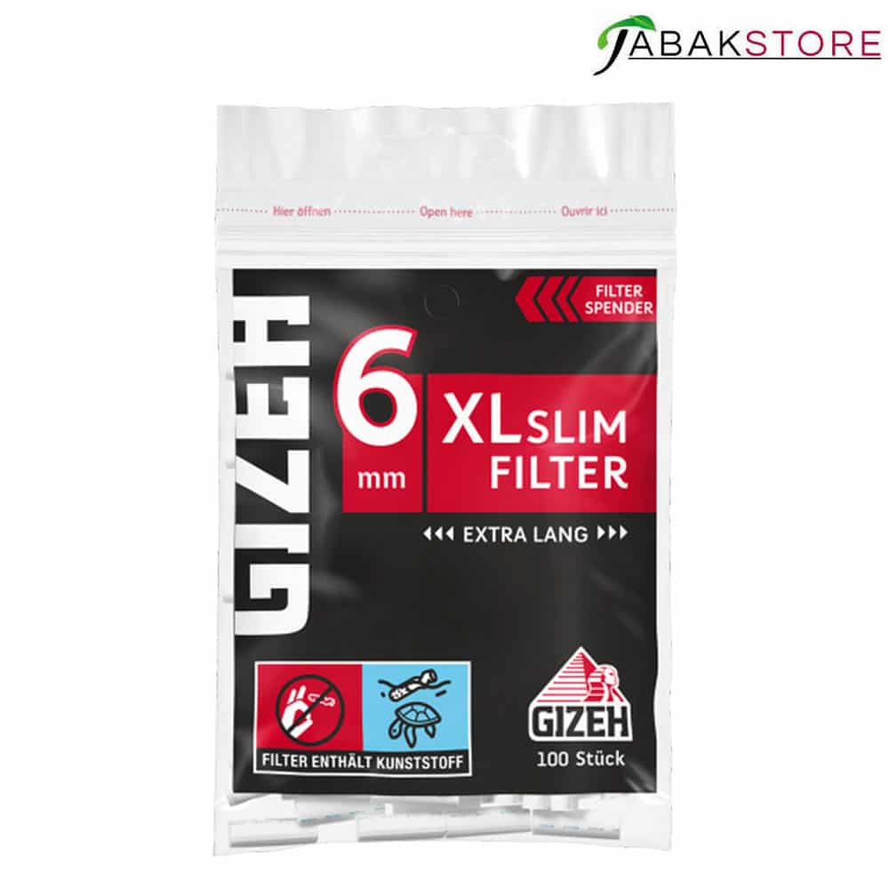 Gizeh XL Slim Filter 6mm, Extra Lang Schwarz 1x100