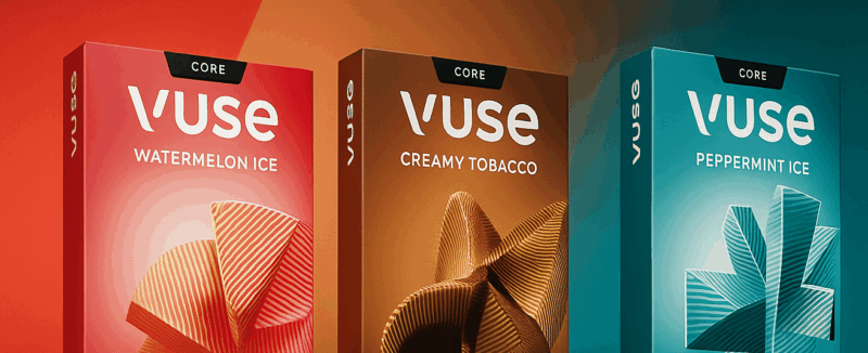 Vuse Pods versch. Sorten mit Hintergrund