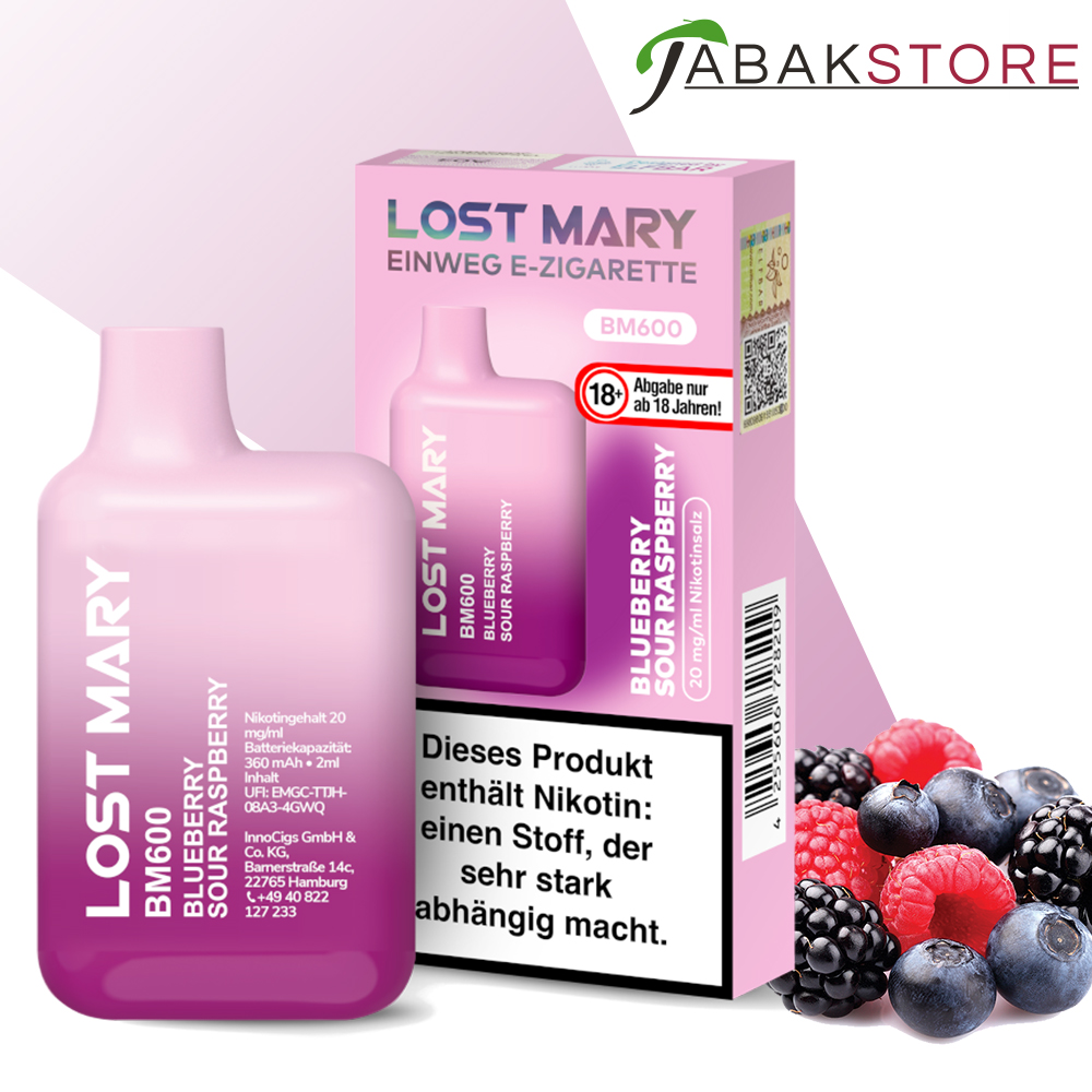 Elfbar Lost Mary BM600 | Einweg E-Zigarette Blueberry Sour Raspberry 20mg