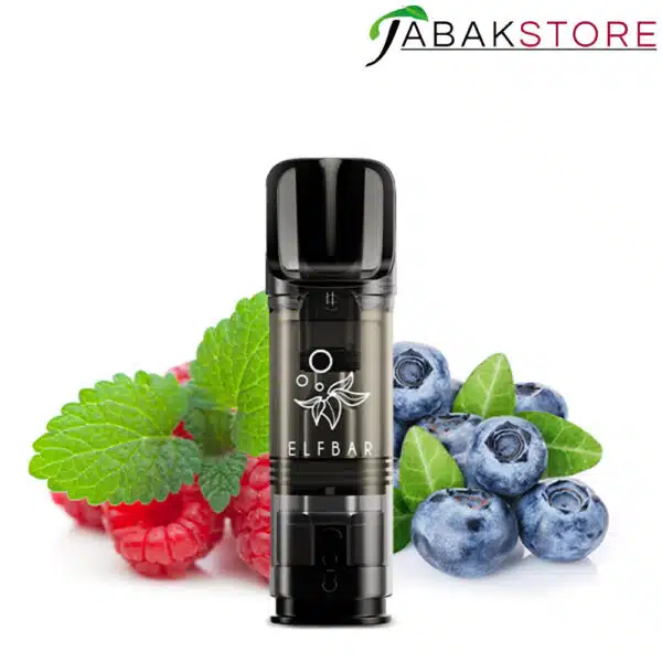 Elfa-Pods-Blueberry-Sour-Raspberry-mit-Früchten-im-Hintergrund