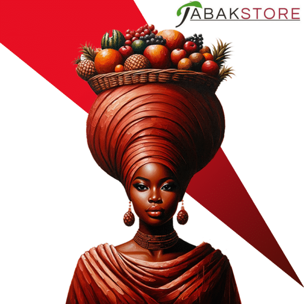 Os-Tobacco-African-Queen-trägt-einen-Früchtkorb-mix-auf-Ihrem-Kopf