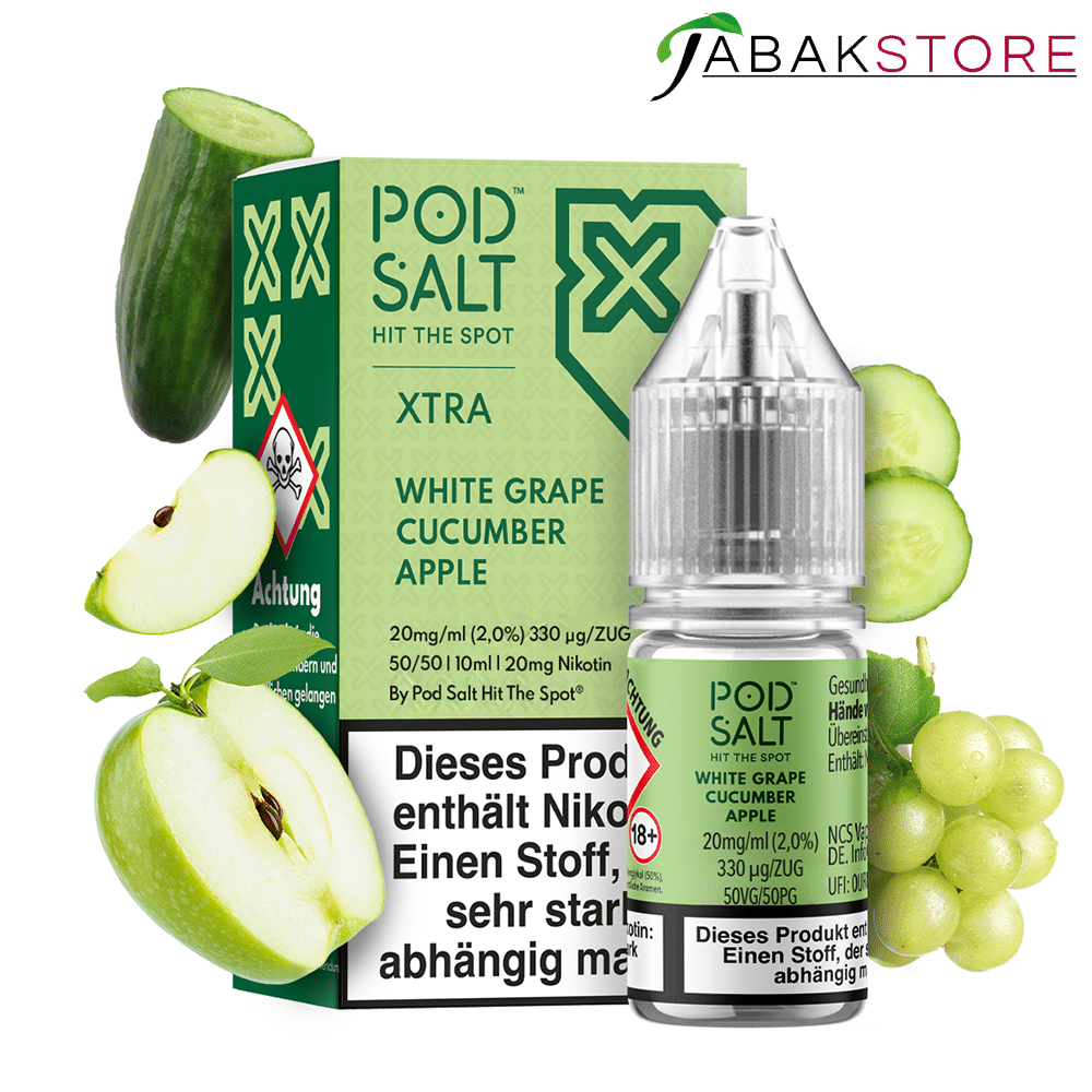 Pod Salt 10ml Liquid | Xtra | White Grape Cucumber Apple | 20mg