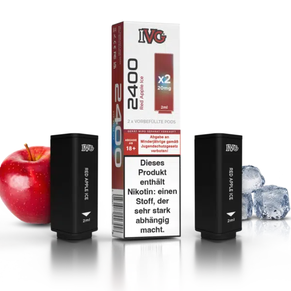 IVG 2400 Red Apple Ice Pods mit Box und früchten