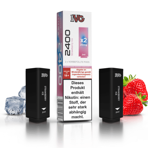 IVG 2400 Strawberry Ice Pods mit Box und Früchten