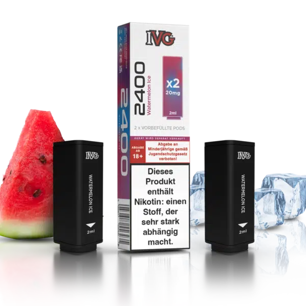 IVG 2400 Watermelon Ice Pods mit Box und Früchten