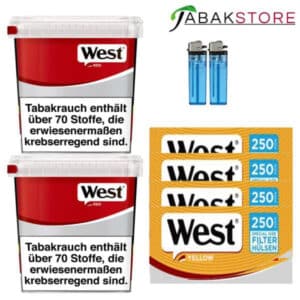 2x-West-Rot-48,95-Euro--1000x-West-Yellow-250er-Hülsen--2x-Feuerzeuge