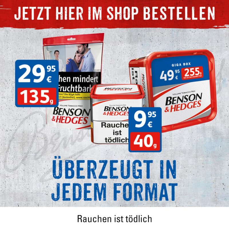 Benson und Hedges Tabak Banner April