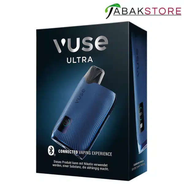 Vuse-Ultra-Device-Blau-in-der-Verpackung-von-Links