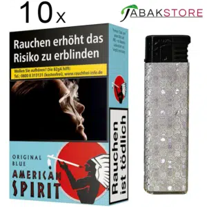 American-Spirit-Blau-Zigaretten-im-Bundle-mit-einem-Sturmfeuerzeug