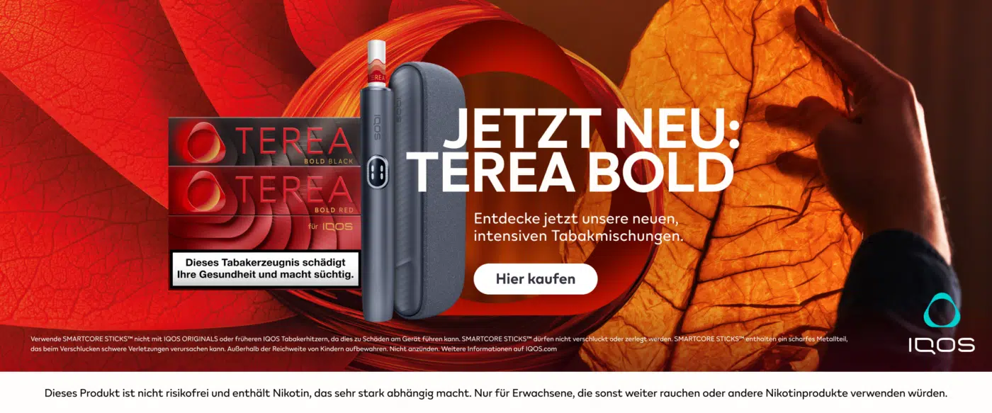 IQOS Banner mit Terea Bold in Black oder Red