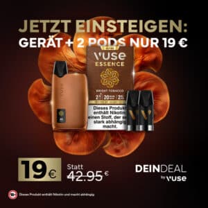 Vuse Ultra Device Farbe Copper und Vuse Tobacco Bright Ultra Pods